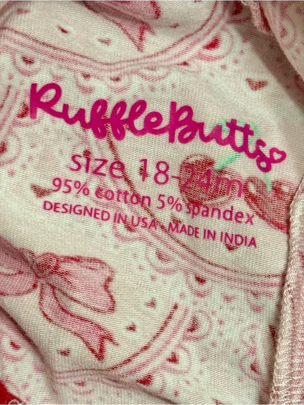 Ruffle Butts Pink Red Cherry Bows Flare Onesie Size 18-24m - Picture 3 of 3